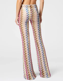Ausgestellte Low-Waist Hose aus Lamé-Viskose-Spitze