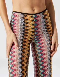 Ausgestellte Low-Waist Hose aus Lamé-Viskose-Spitze