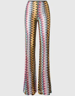 Ausgestellte Low-Waist Hose aus Lamé-Viskose-Spitze