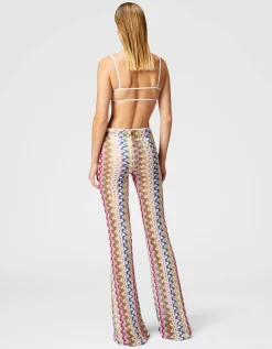 Ausgestellte Low-Waist Hose aus Lamé-Viskose-Spitze