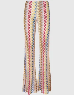 Ausgestellte Low-Waist Hose aus Lamé-Viskose-Spitze