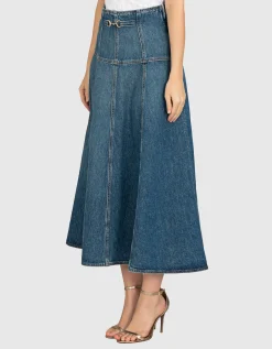 Ausgestellter Jeans-Rock mit dekorativem Metall-Detail