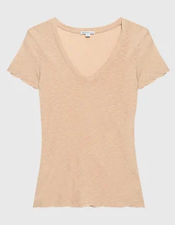 Baumwoll-T-Shirt mit V-Ausschnitt