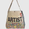 Bedruckte Tasche mit Farbklecksen und abnehmbaren Seiden-Tuch