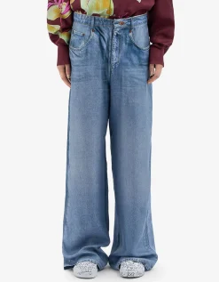 Bedruckte Wide-Leg Seiden-Hose im Denim-Design