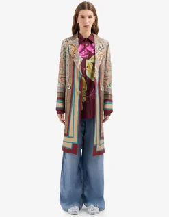 Bedruckte Wide-Leg Seiden-Hose im Denim-Design