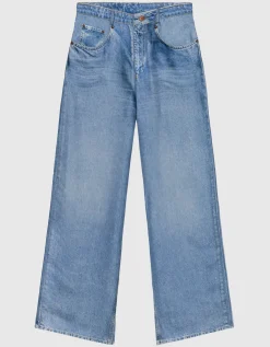 Bedruckte Wide-Leg Seiden-Hose im Denim-Design