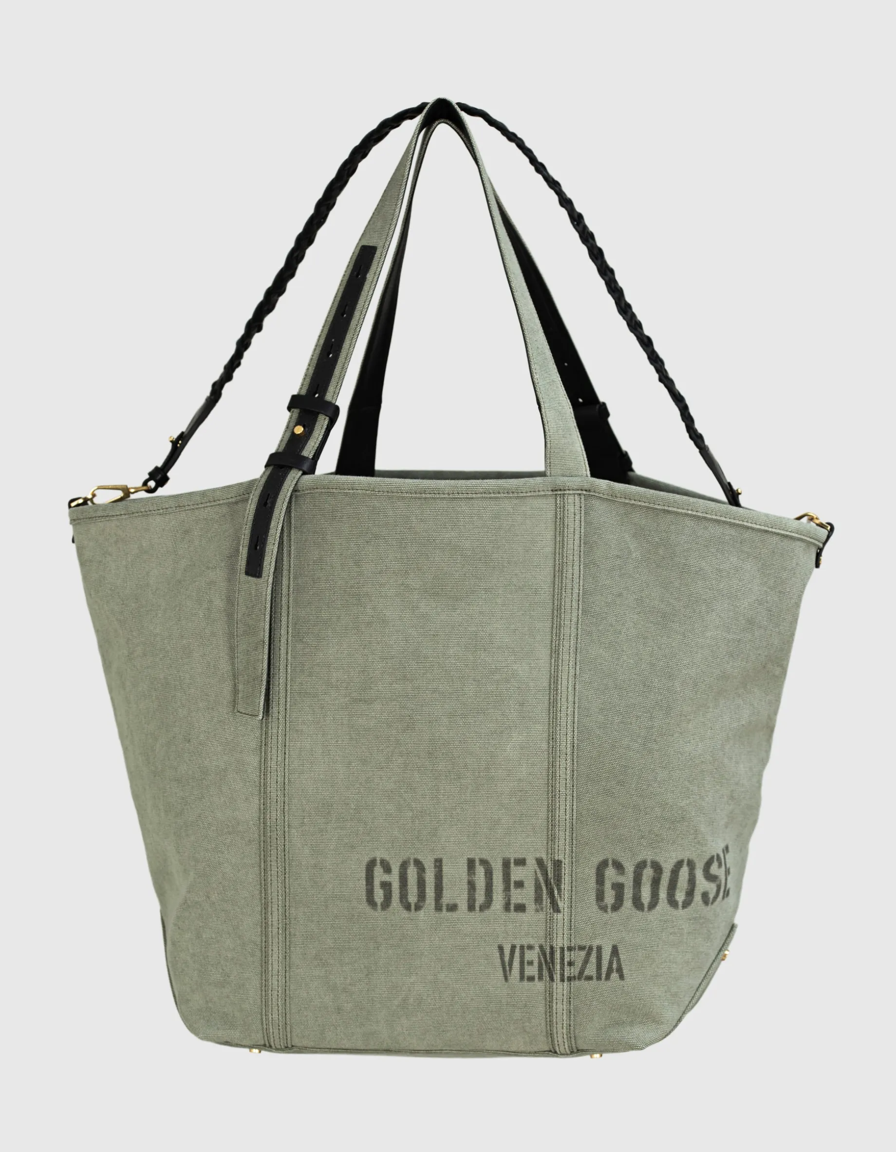 Bedruckter Canvas Shopper mit Leder-Details