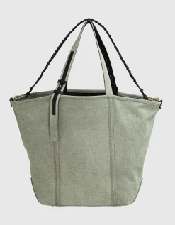 Bedruckter Canvas Shopper mit Leder-Details