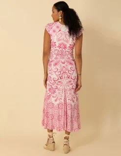 Bedrucktes Midi-Kleid mit Raffung
