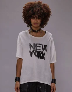 Bedrucktes Oversize-T-Shirt mit Kaschmir-Anteil