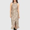 Bedrucktes Satin Midi-Kleid