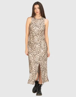 Bedrucktes Satin Midi-Kleid
