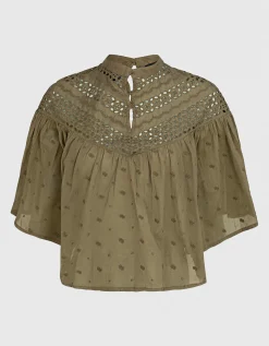 Bestickte Cropped Bluse Mikki mit Lochspitze