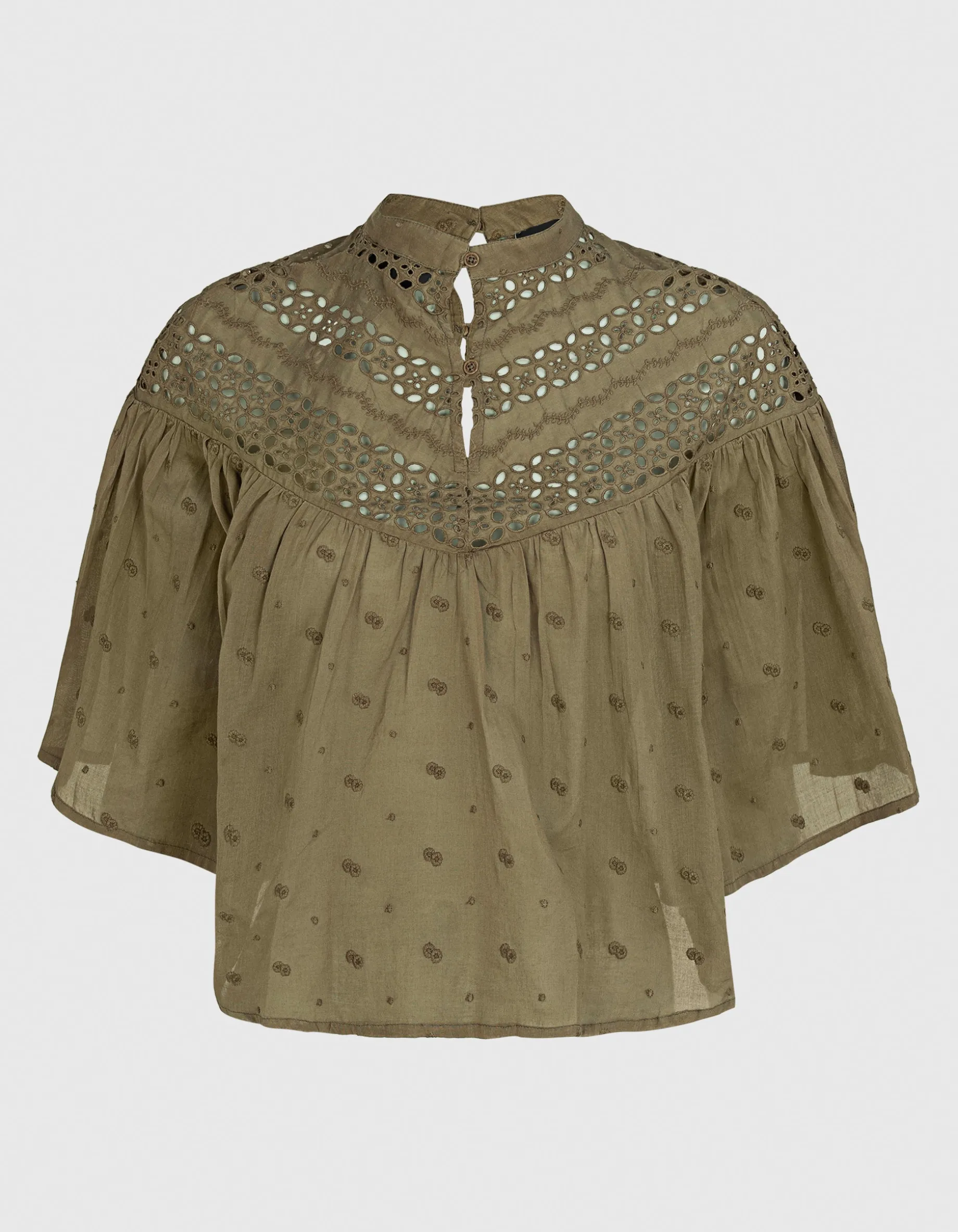 Bestickte Cropped Bluse Mikki mit Lochspitze