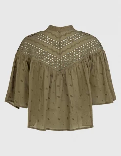 Bestickte Cropped Bluse Mikki mit Lochspitze