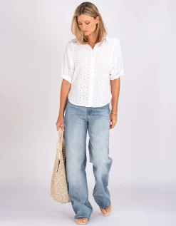 Bestickte Kurzarm-Bluse Emma