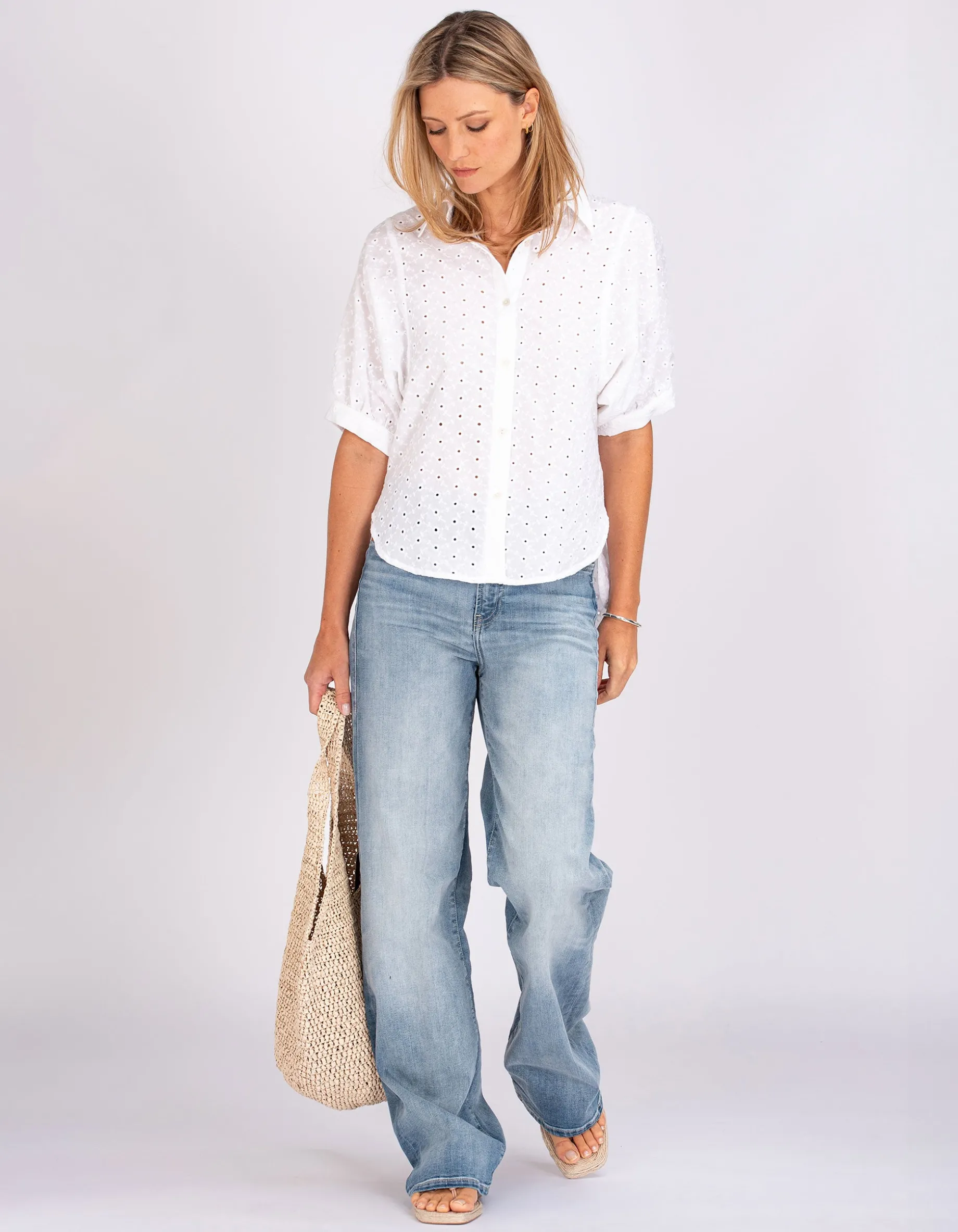 Bestickte Kurzarm-Bluse Emma