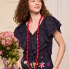 Bestickte Volants-Kurzarm-Bluse Sweet Pea