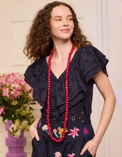 Bestickte Volants-Kurzarm-Bluse Sweet Pea