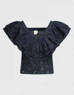 Bestickte Volants-Kurzarm-Bluse Sweet Pea