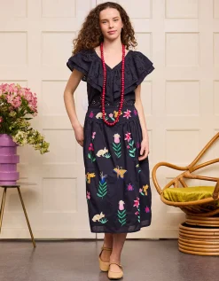 Bestickte Volants-Kurzarm-Bluse Sweet Pea