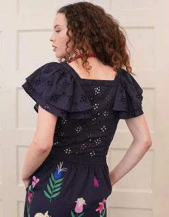 Bestickte Volants-Kurzarm-Bluse Sweet Pea