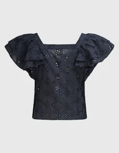 Bestickte Volants-Kurzarm-Bluse Sweet Pea