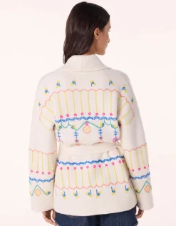 Bestickter Kaschmir-Cardigan mit Bindegürtel