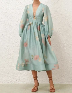 Besticktes Leinen-Seiden-Mix Kleid Illuminate Drawn Billow