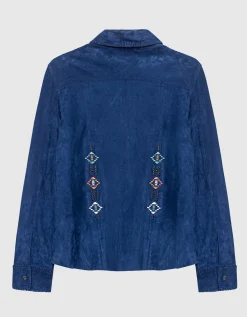 Besticktes Velourslederhemd