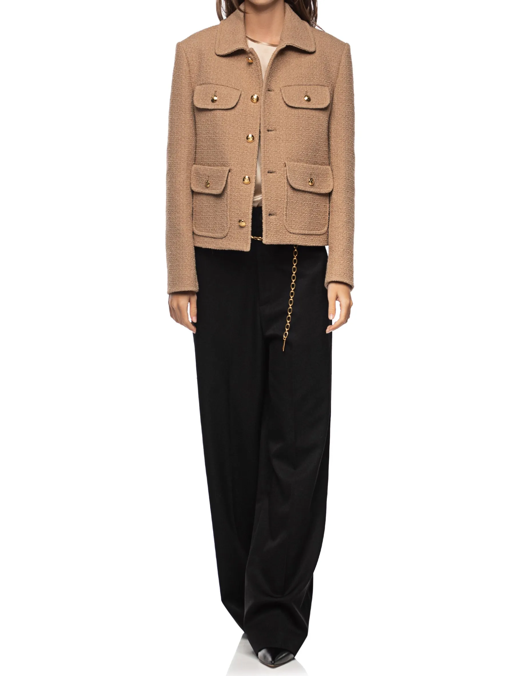 Bouclé-Jacke mit geprägten Knöpfen