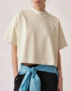 Boxy-Cut T-Shirt mit Label-Stickerei