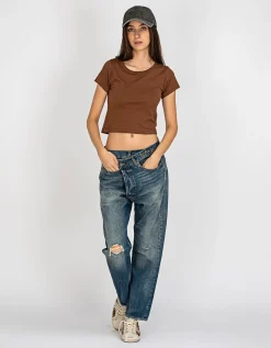 Boyfriend-Jeans mit asymmetrischem Bund