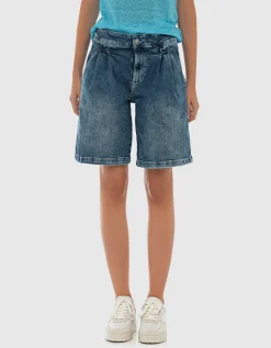 Bundfalten-Jeans-Shorts