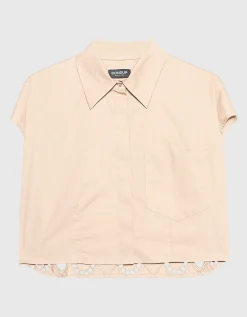 Cropped Bluse mit Lochstickerei