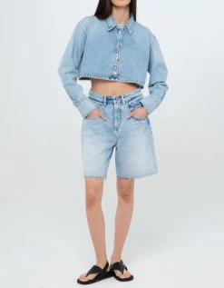 Cropped Jeans-Jacke Amber mit Label-Stickerei