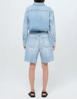 Cropped Jeans-Jacke Amber mit Label-Stickerei