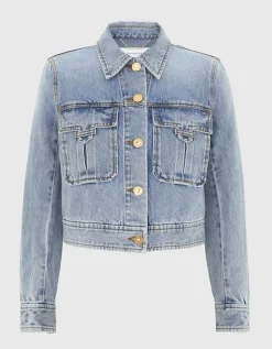 Cropped Jeansjacke mit gepolsterten Schultern