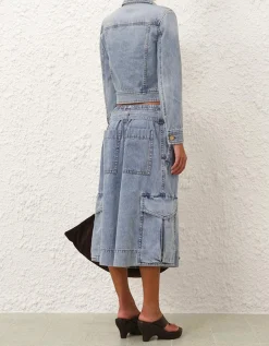 Cropped Jeansjacke mit gepolsterten Schultern