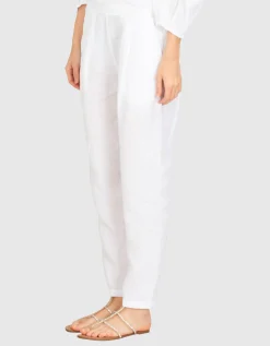 Cropped Leinen-Bundfaltenhose