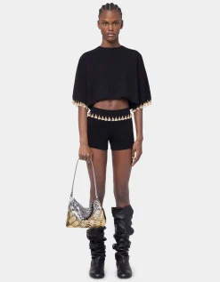 Cropped Sweatshirt mit Metall-Verzierung und Seiden-Anteil