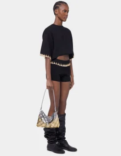 Cropped Sweatshirt mit Metall-Verzierung und Seiden-Anteil