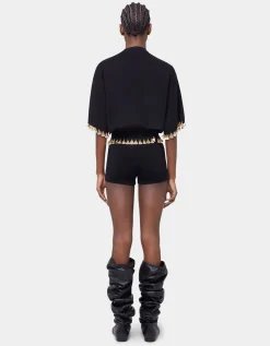 Cropped Sweatshirt mit Metall-Verzierung und Seiden-Anteil