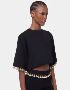 Cropped Sweatshirt mit Metall-Verzierung und Seiden-Anteil