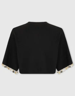 Cropped Sweatshirt mit Metall-Verzierung und Seiden-Anteil