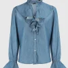 Denim-Bluse mit Volants