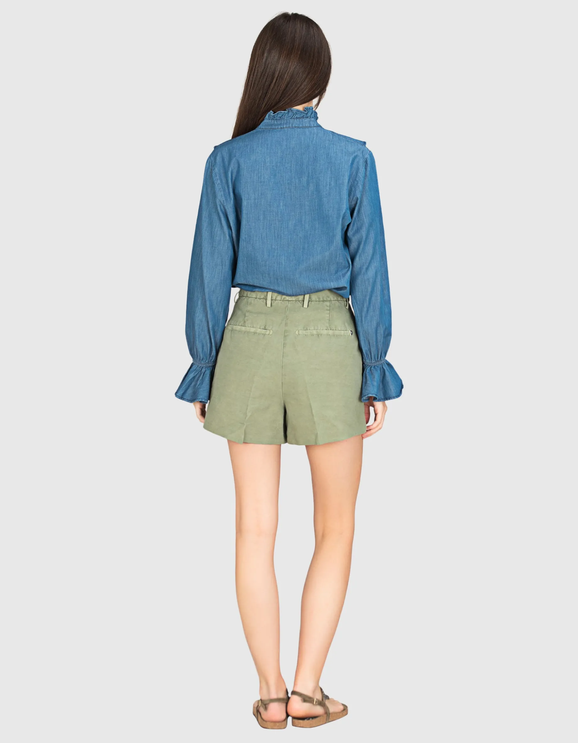 Denim-Bluse mit Volants