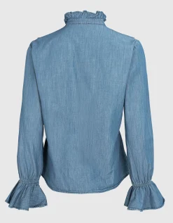Denim-Bluse mit Volants