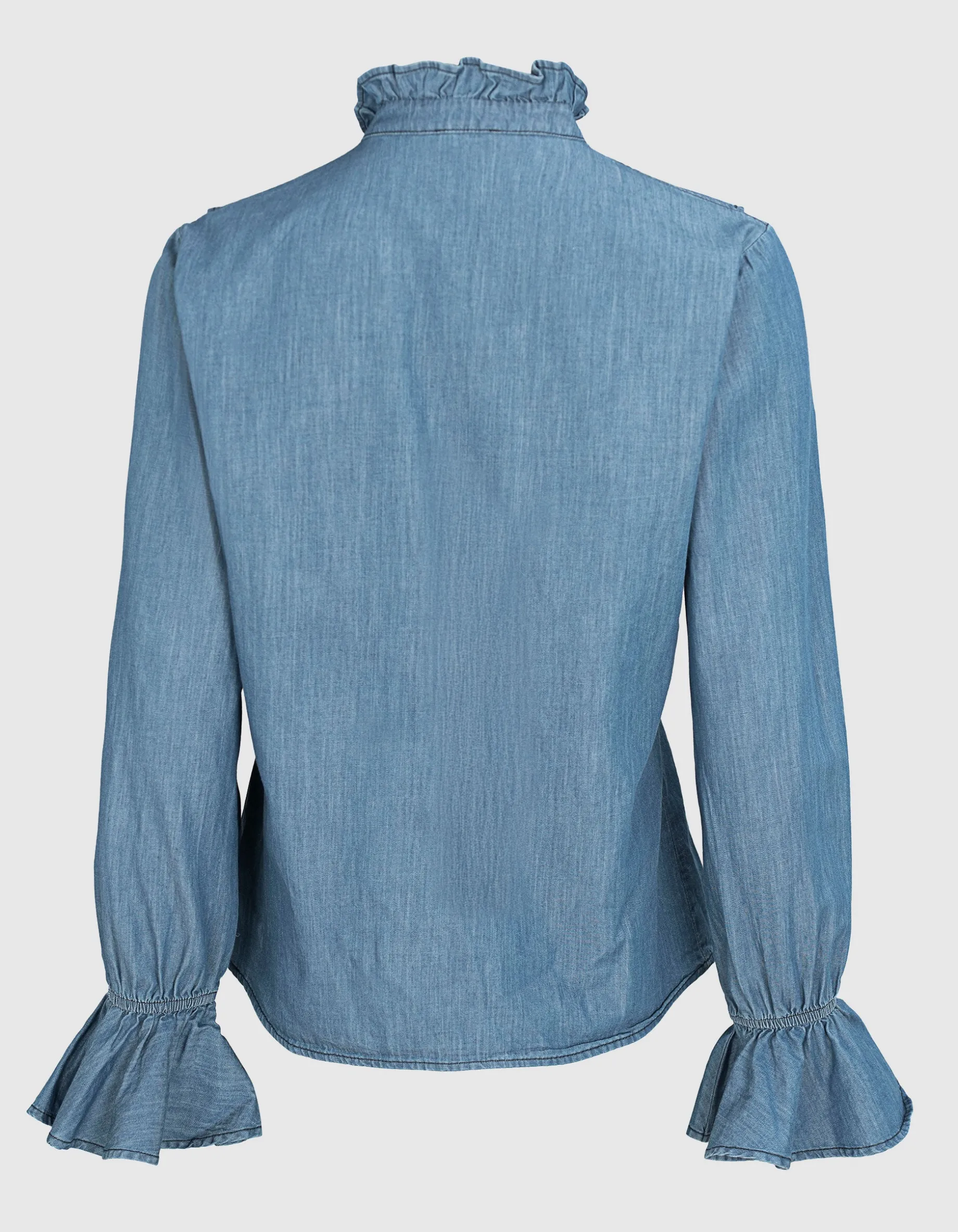 Denim-Bluse mit Volants